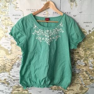 Merona Teal Green Short Sleeve Embroidered Blouse
